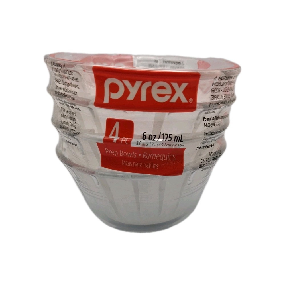 Pyrex Custard Cups - 4 Pack 6-oz Glass Prep Dishes  New, Sealed